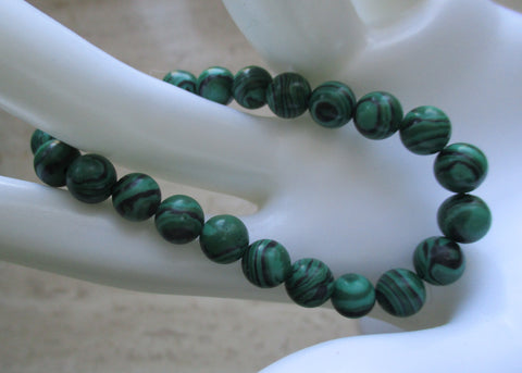 Malachite orbs, stretch bracelet, 6-7.5 wrist