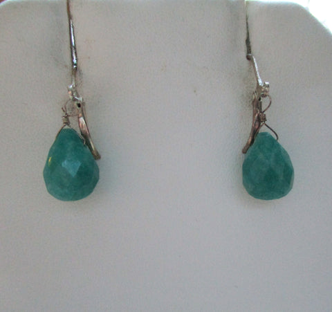 Natural Aventurine droplets in Sterling, leverbacks, 3/4"