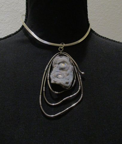 In Praise of Nature, collar necklace w/geode drop, sterling