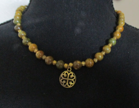 Tasteful jasper necklace, 8.5" + .5" drop